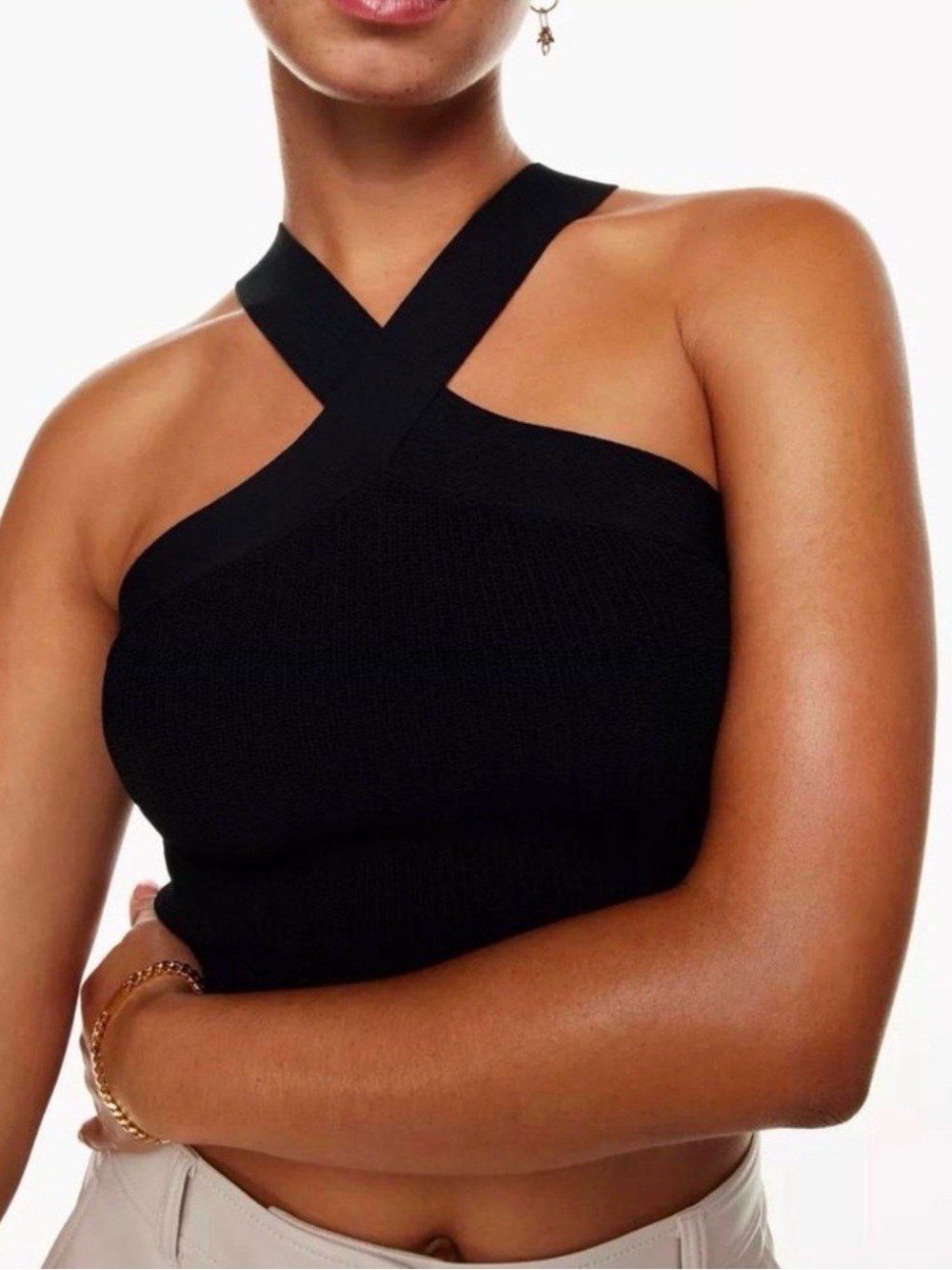 Aritzia Babaton Knit Criss Cross Crop Tank Ribbed Halter Neck 2XS XXS